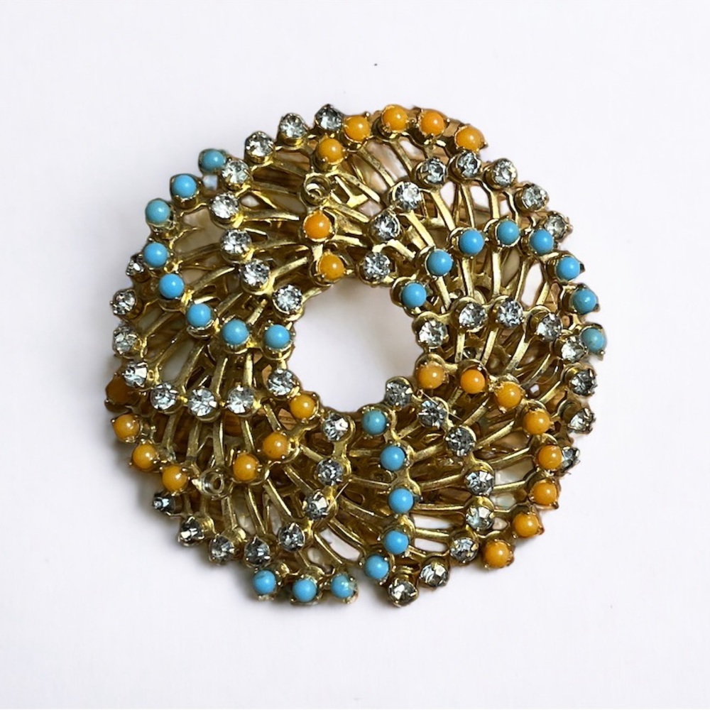 Hattie Carnegie Muti Colored Beaded Rhinestone Brooch